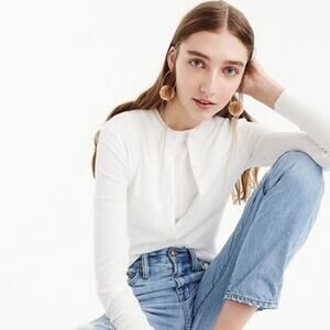 J. Crew White Jackie Cotton Blend Cardigan Sweater